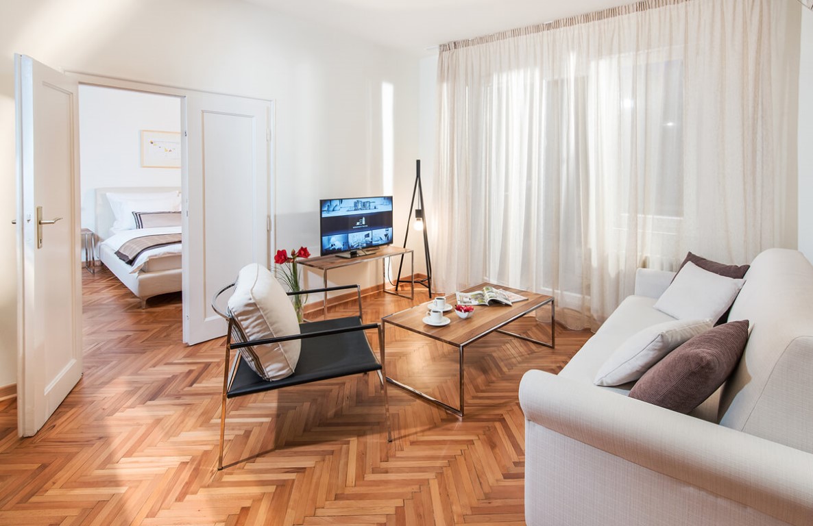 Apartmani Beograd | Smeštaj | Apartman A28 - Dnevni boravak sa pogledom na spavaću sobu